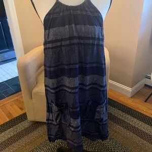LOFT Navy and Gray Midi Dress